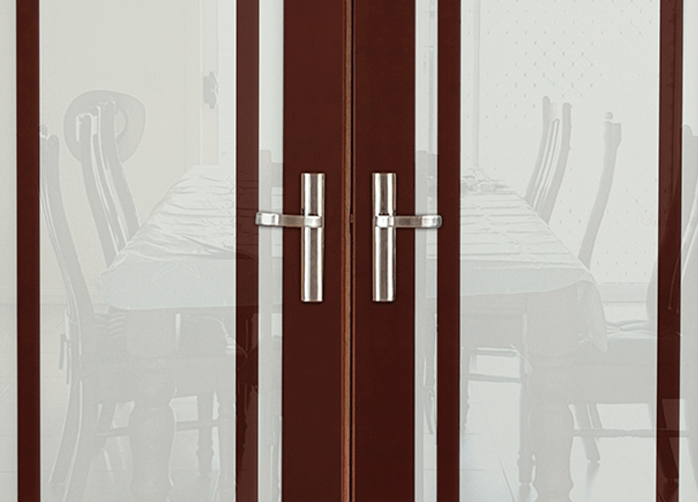 Doors Plus-Internal-Stained in Dark Maple-Glass-Dining Room-Double Door-Hardware-Passage set-Stainless Nickel
