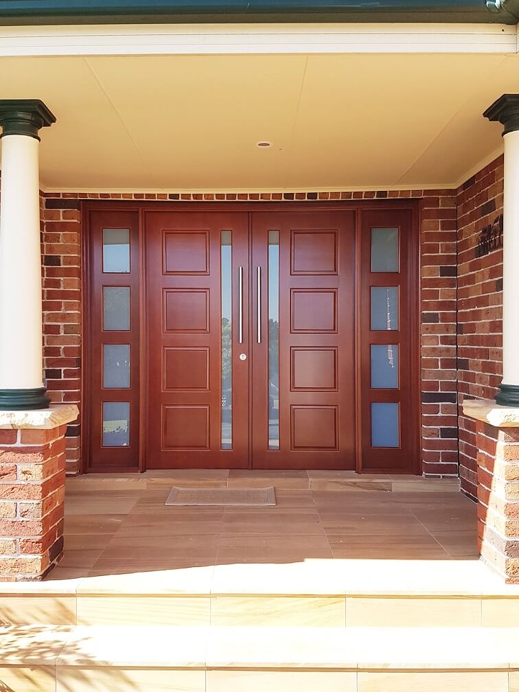 double frosted glass timber doors stained