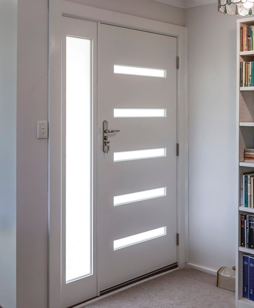 frosted glass front door with matching side panel in MDF