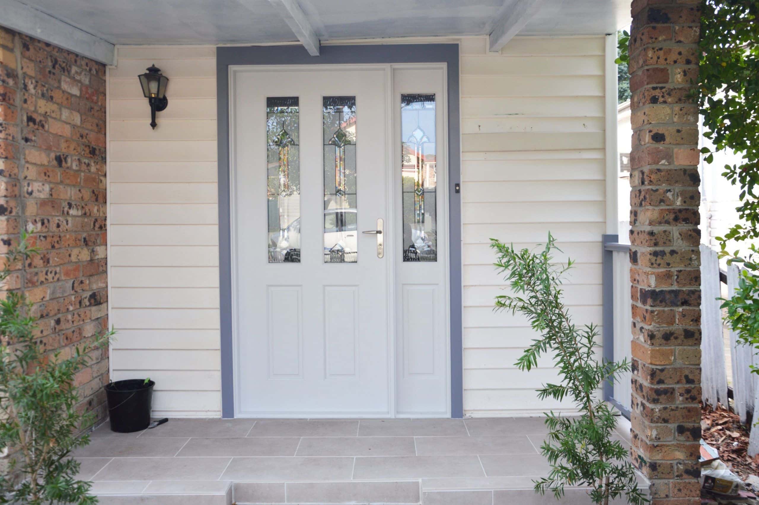 White front outlet door with glass