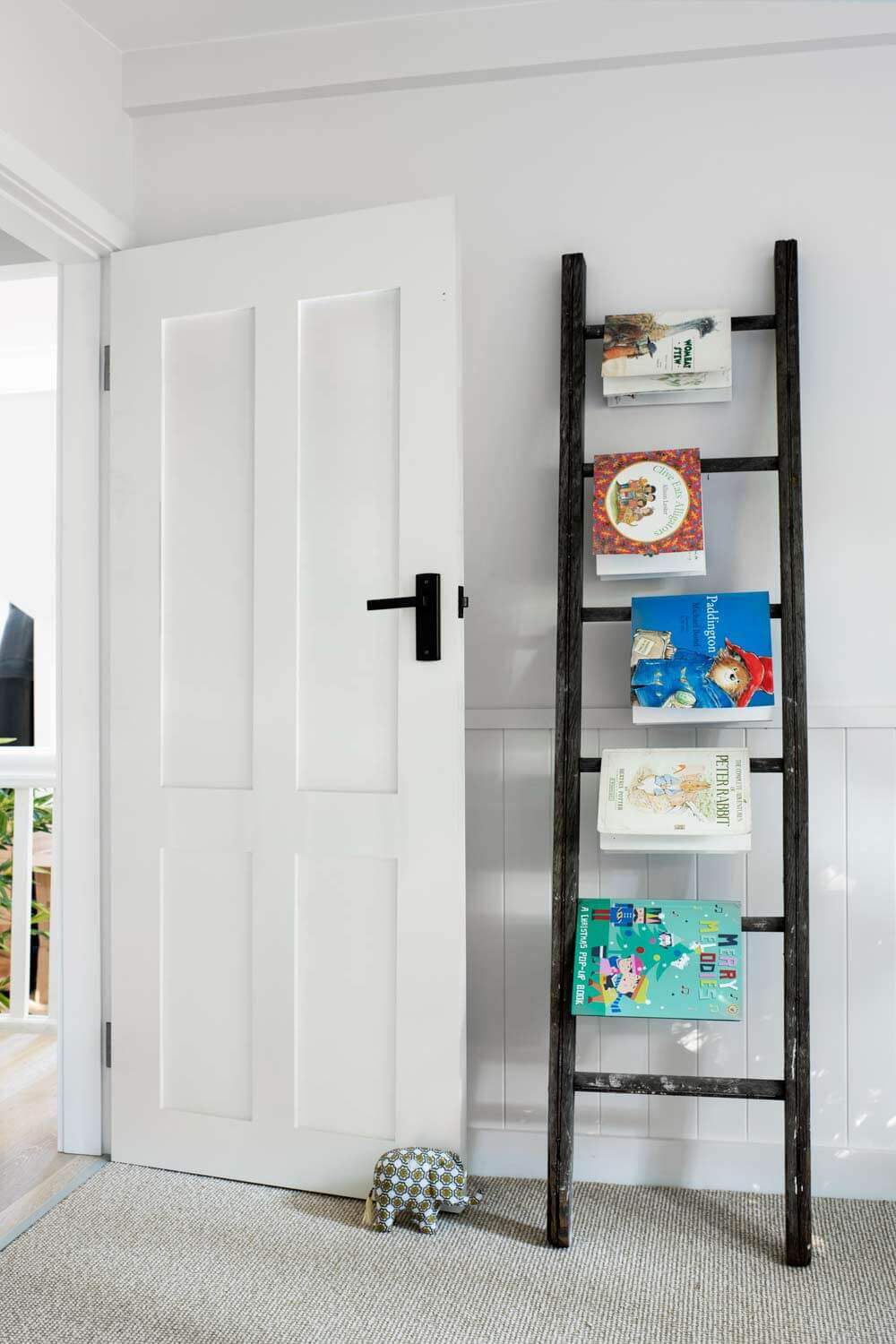 Doors-Plus-Internal-4-panel-Shaker-home office hinged door-painted in white finish-and-black hardware