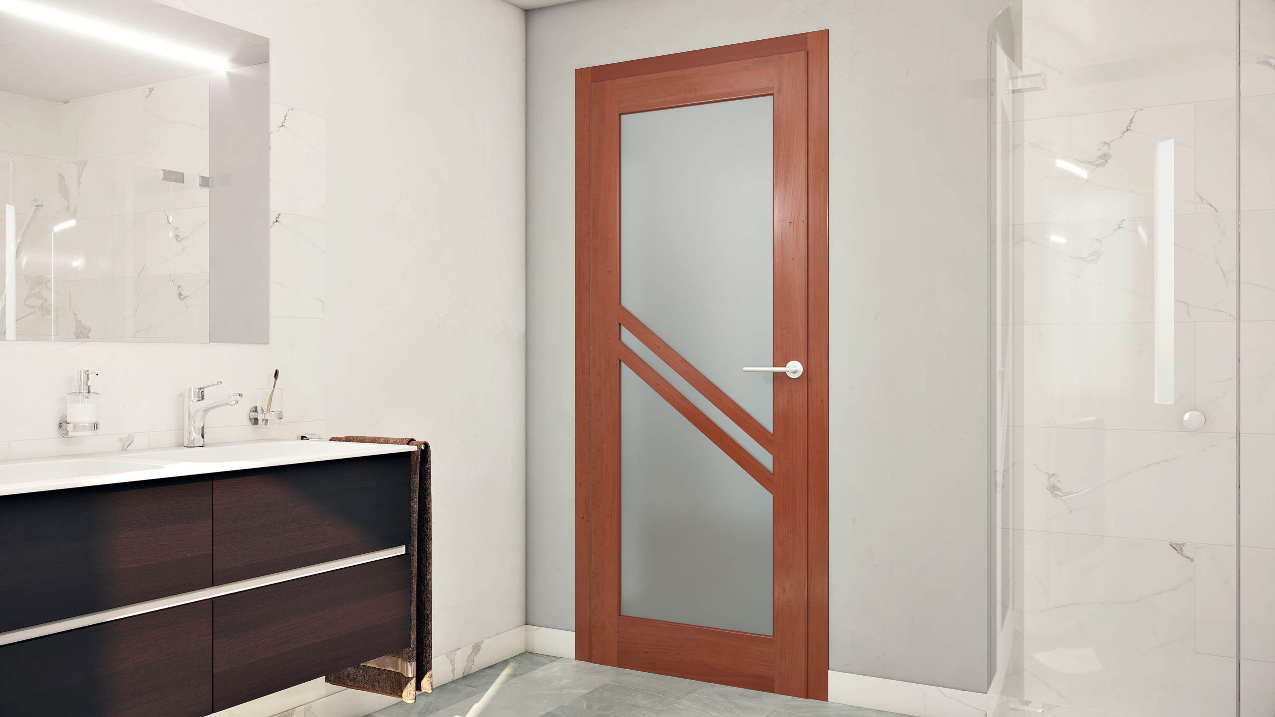 Doors Plus - Engineered Timber Door Featuring Translucent Glass Panel - Bathroom
