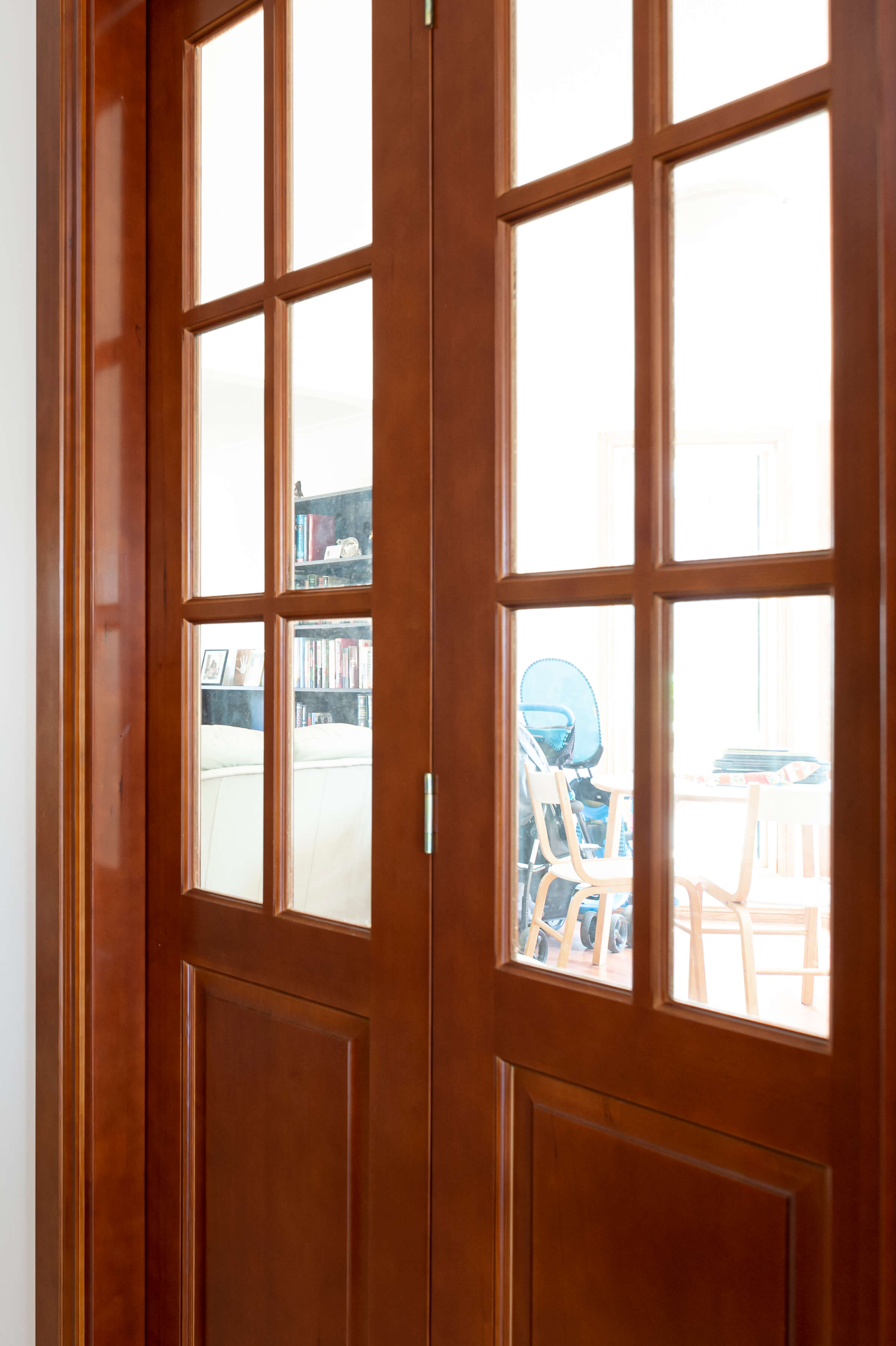 Doors Plus - Internal Bifolds Featuring 6 Lites each - Finished in Dark Maple