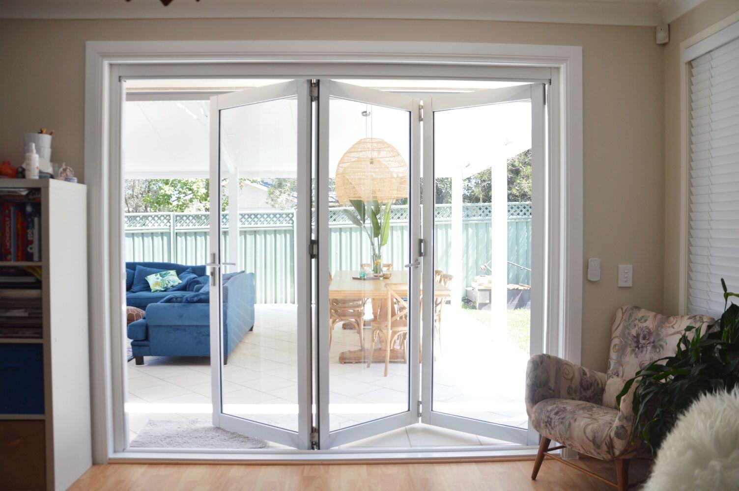 Doors Plus-External-Bona Vista-aluminium-Painted white-Bifolds door-with clear safe glass-custom made