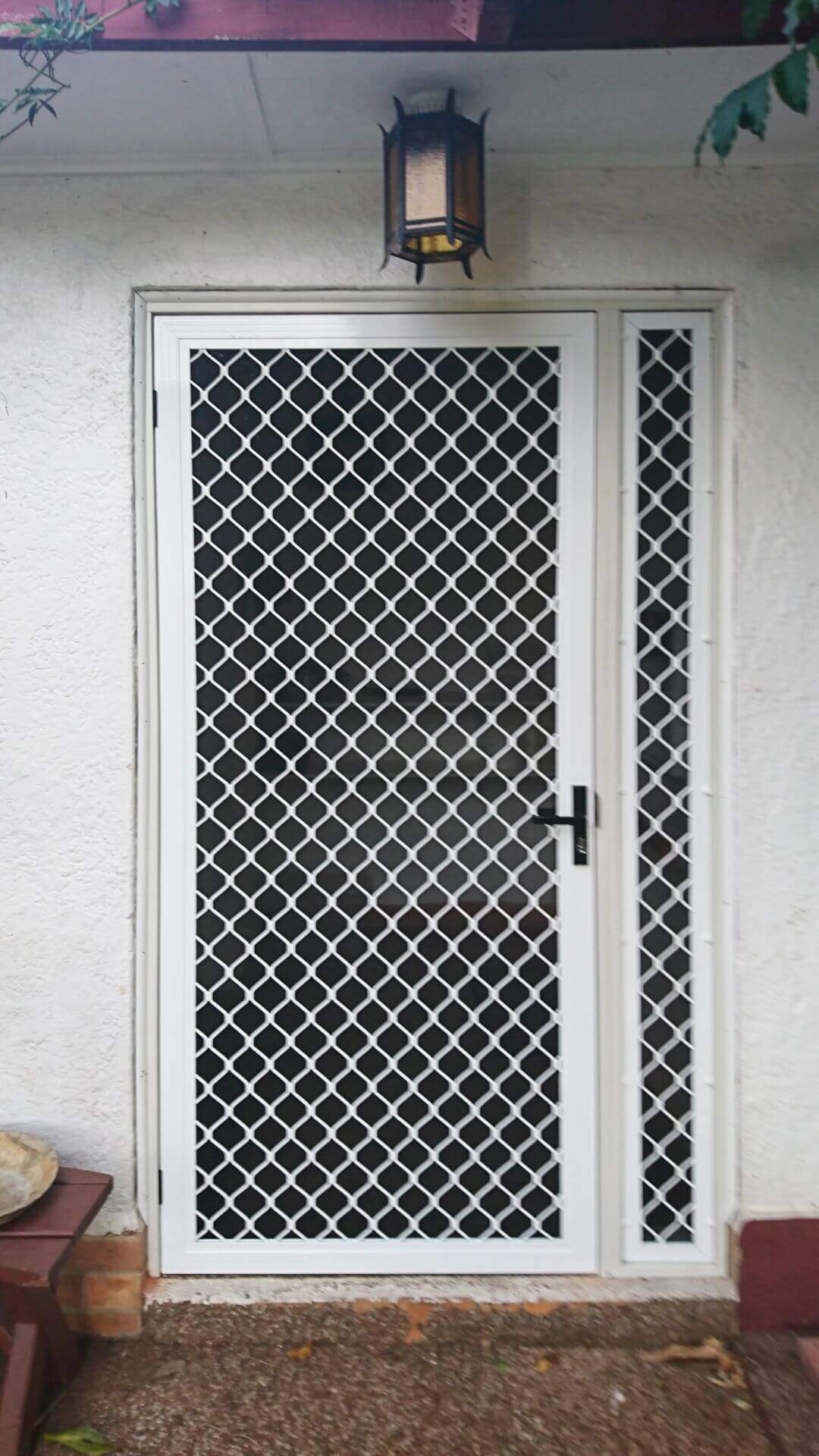 Doors Plus-External-Entrance-Nubreeze-Safety screen door-with side grill-with grill design on it-in white finish