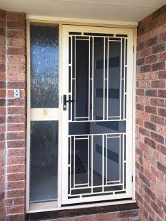 Doors Plus-External-Safety screen door-with grill design on it-in primrose finish