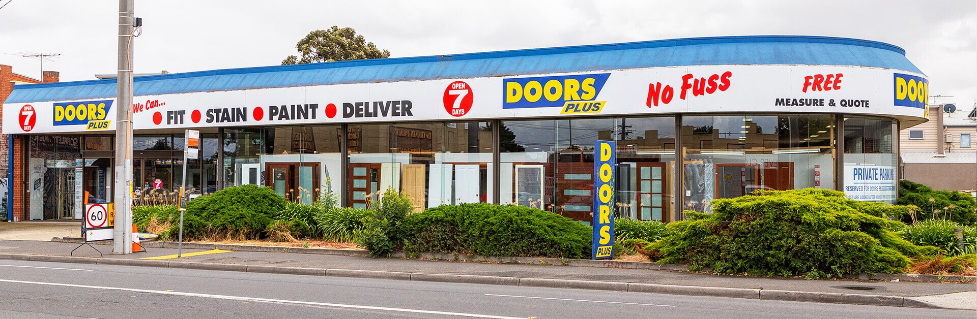 Doors Plus Footscray Showroom in Victoria, Melbourne with car parking space