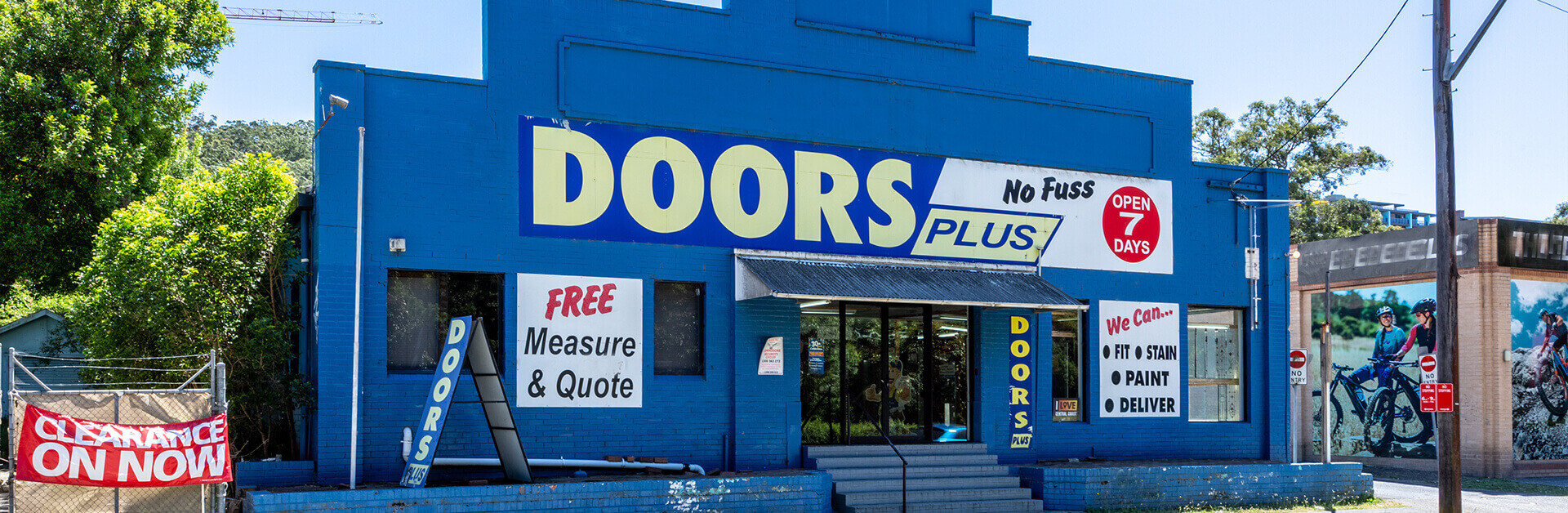 Doors Plus Gosford West Showroom in New South Wales in Blue Paint entrance view