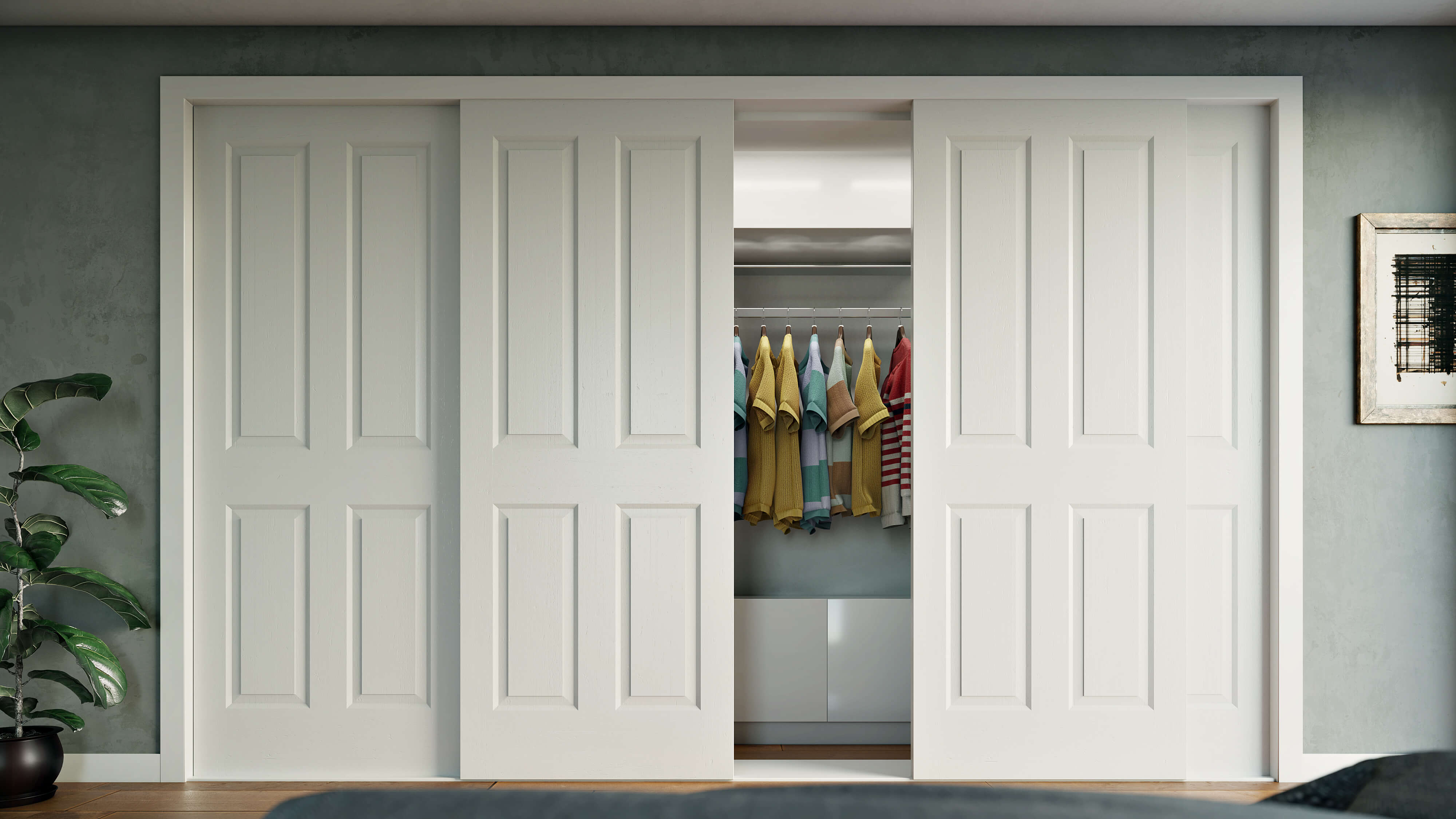 Doors Plus Internal Marsden 4 Panel hollow core wardrobe sliding 3 doors in white finish