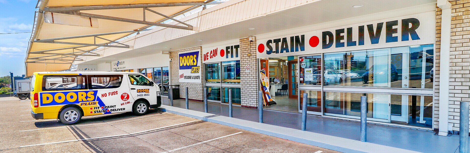 Doors Plus Macgregor Showroom in Brisbane, Queensland with car parking space for customers
