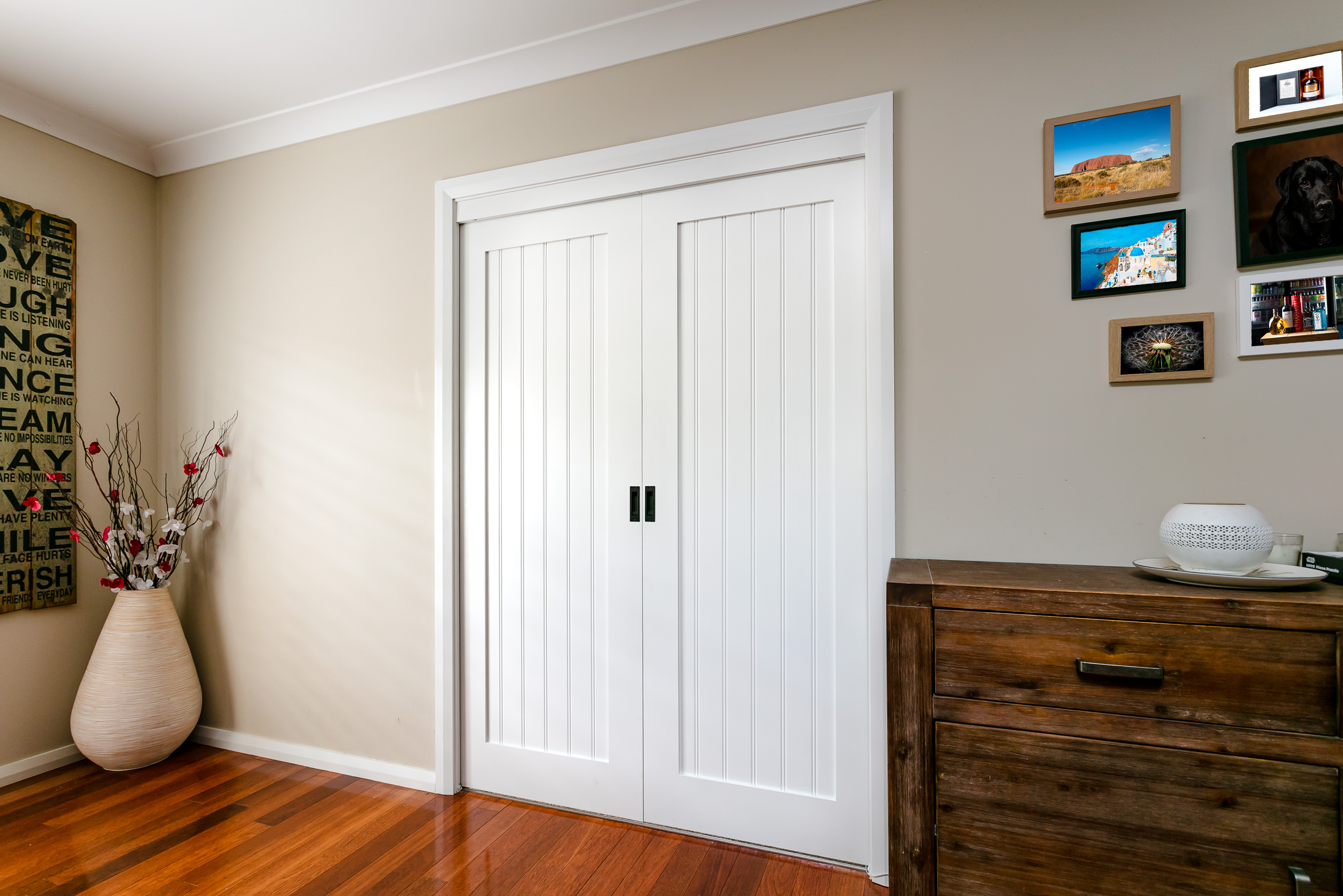 White double sliding door in living area