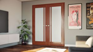 Stained Double Door with Translucent Glass in Bedroom