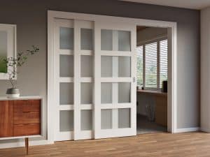 3 Panel White Stacker Door with Glass Panes