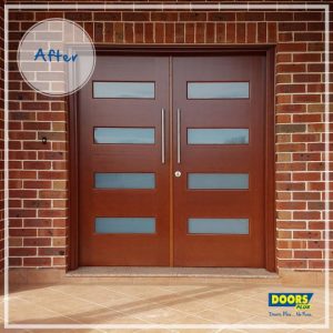 Doors Plus - External Double Door With Glass Panels Stained in Dark Maple - After