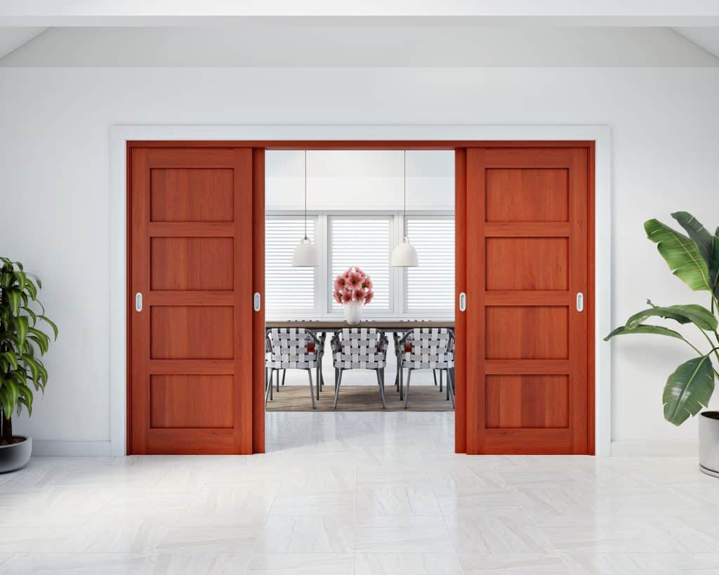 Doors Plus - 4 Panel Internal Sliding Door Stained Dark Maple