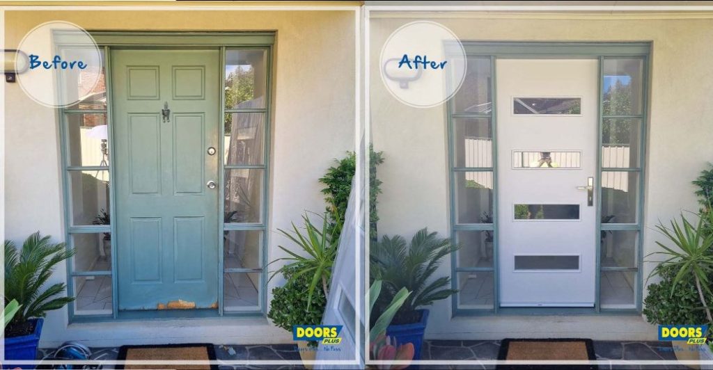 Doors Plus - Before and After Images of Front Door - Fibre Glass Door