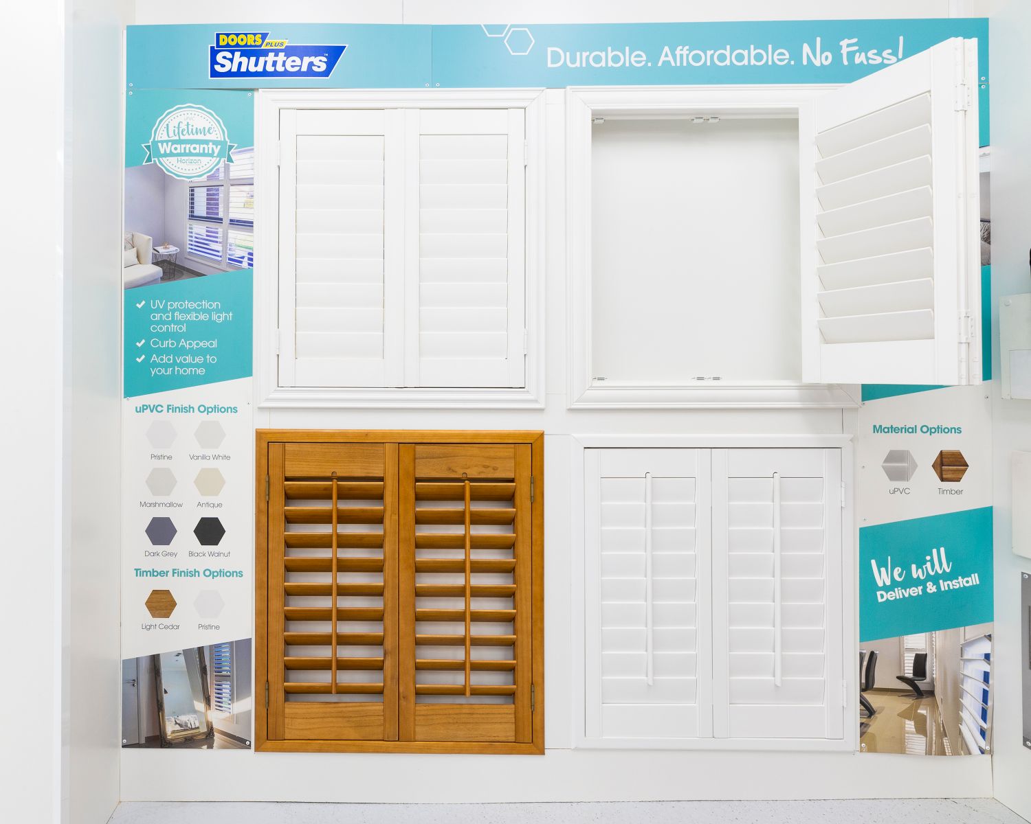 Doors Plus - Plantation Shutters Displayed  in the store