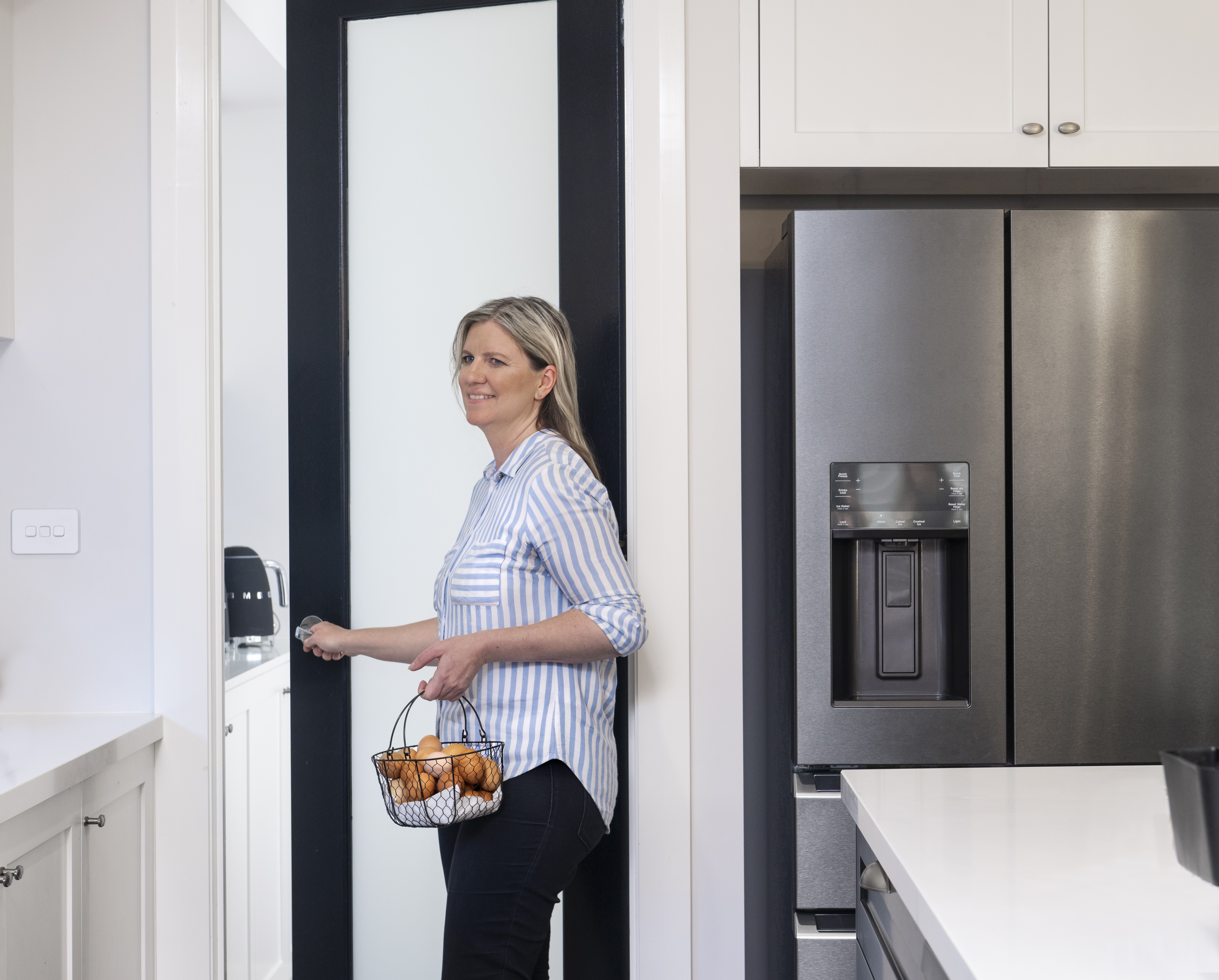 Doors Plus - Extra Tall Door in Pantry with Obscure Glass - Painted Black by Customer