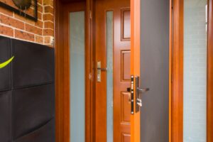 Doors Plus - Solid Wood Front Door with Side Panel - Featuring Translucent Glass