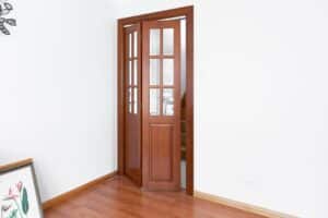 Doors Plus - Wooden Bifold Doors in Dark Maple Finish-Clear Glass