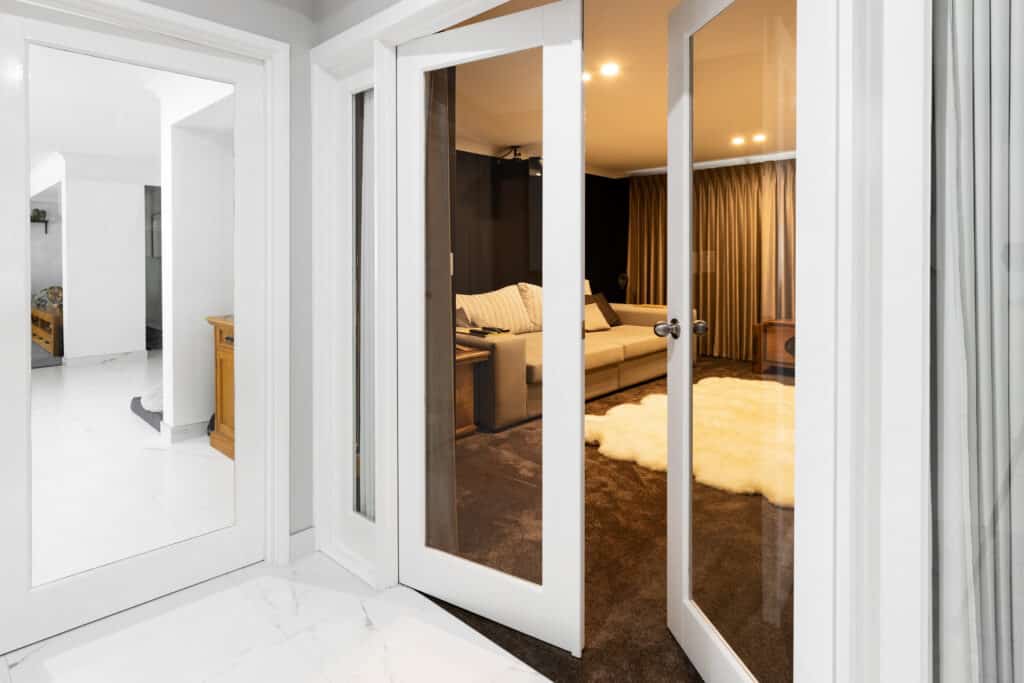 Doors Plus - Wood Door with Large Glass Panel - Theatre Room